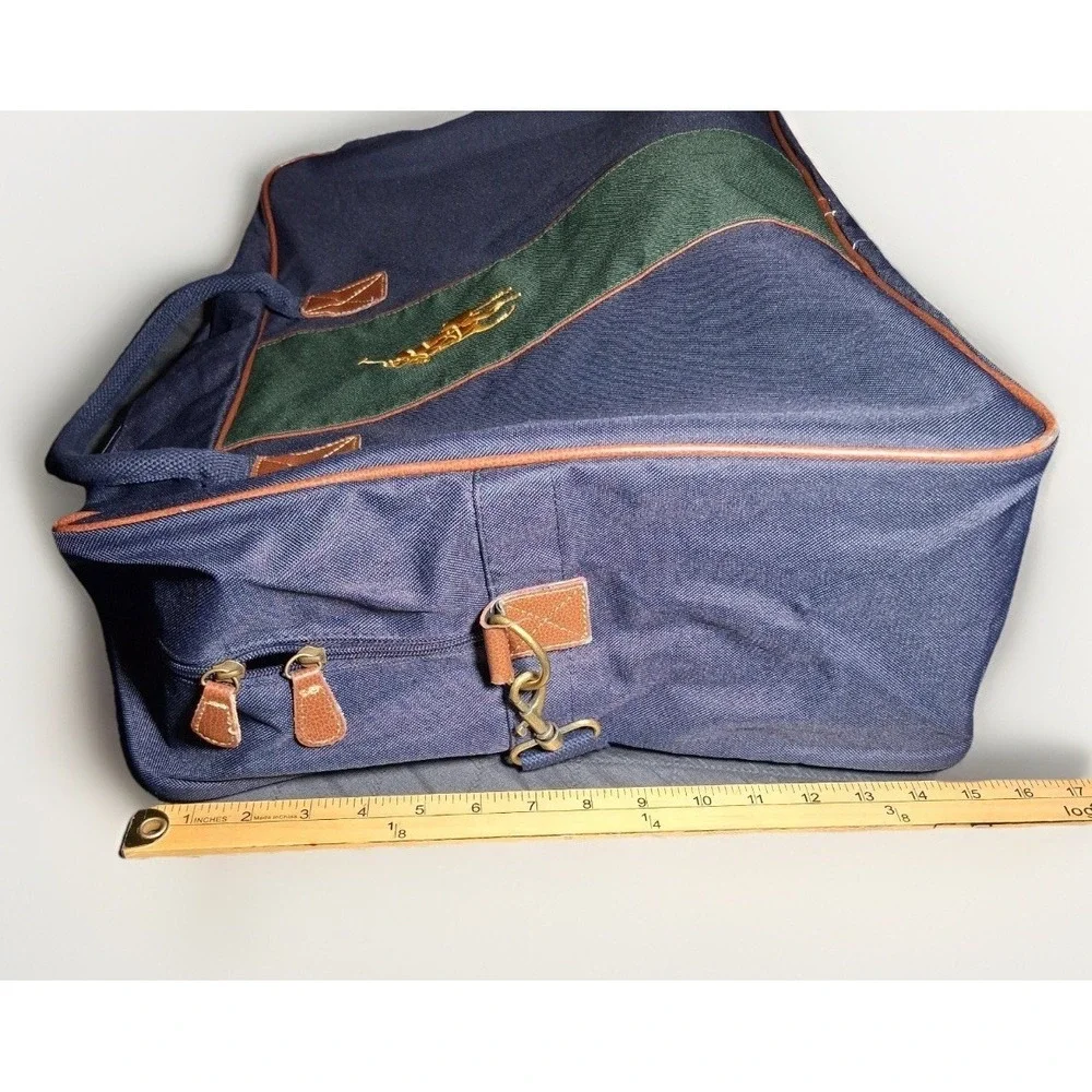 Ralph Lauren Fragrances Navy Blue Canvas Duffel Bag Green Stripe Weekender Pony